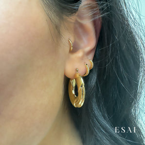 14K Molten Textured Hoops