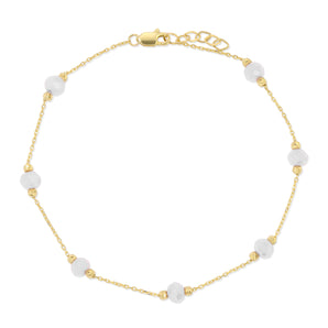 14K White Quartz Bead Bracelet