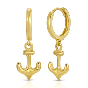 14K Anchor Charm Huggies