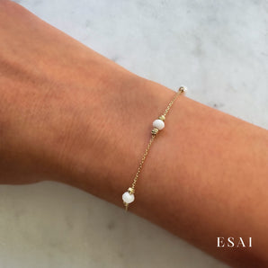 14K White Quartz Bead Bracelet