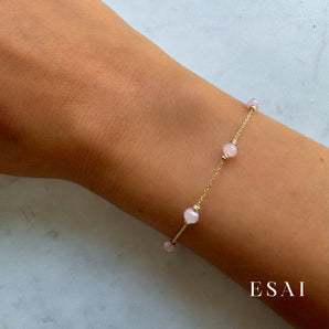 14K Pink Aventurine Bead Bracelet