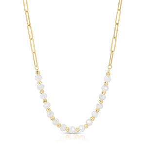 14K White Quartz Beaded Chain Necklace
