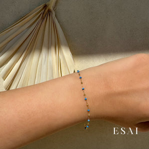 14K Blue Enamel Beaded Bracelet