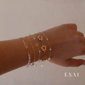 14K Pink Aventurine Initial Bracelet