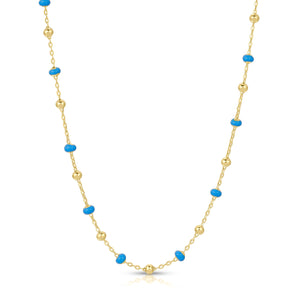 14K Blue Enamel Beaded Necklace