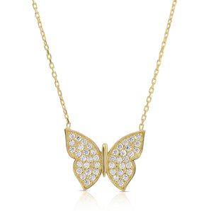 14K CZ Butterfly Charm Necklace